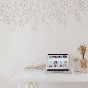 Papel pintado panorámico con vegetación colgante rosa 450x2…
