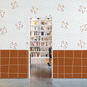 Papel pintado panorámico con zócalo y pájaro marrón 375x250…