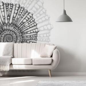 Papel pintado panorámico concha, Blanco y negro 150 x 250cm