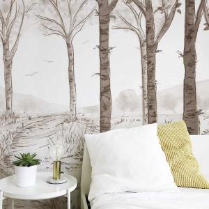 Papel pintado panoramico de bosque de abedules marrón 225x2…
