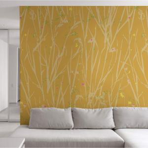 Papel pintado panoramico de flores abstractas 150x250 amari…