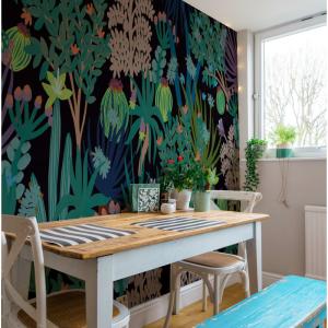 Papel pintado panoramico de vegetación de cactus, Negro 450