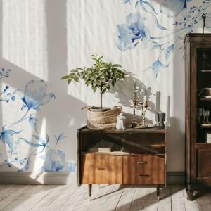 Papel pintado panorámico estilo Azulejos, Azul 300 x 250cm