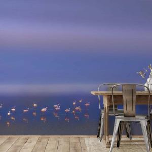 Papel pintado panorámico flamencos en el lago azul 364x270c…
