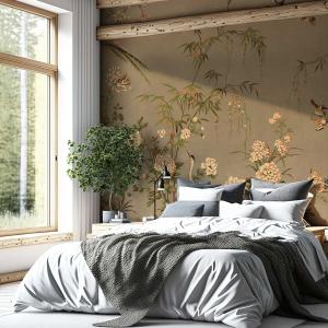 Papel pintado panorámico flores aves del pantano 364x270cm