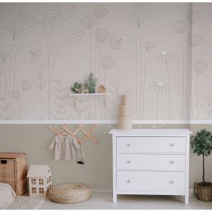 Papel pintado panorámico flores trepadoras con zócalo beige…
