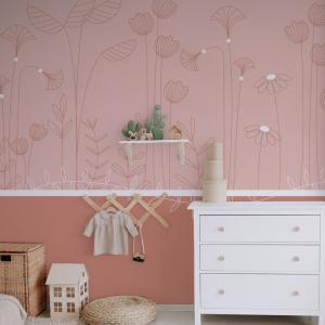 Papel pintado panorámico flores trepadoras con zócalo, Rosa…