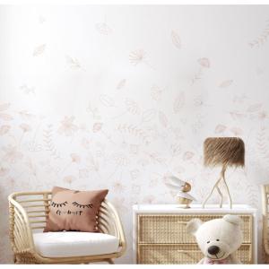 Papel pintado panorámico flores voladoras, Beige 450 x 250c…