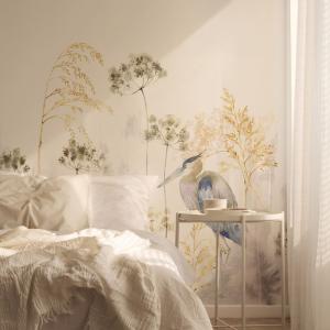 Papel pintado panorámico Garza azul, Gris claro 225 x 250cm