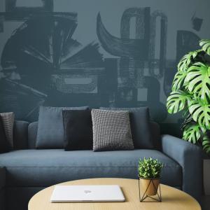 Papel pintado panorámico gráfico, Azul 375 x 250cm