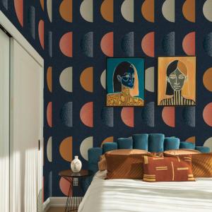 Papel pintado panorámico gráfico media luna, Azul 150 x 250…