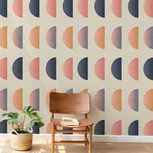 Papel pintado panorámico gráfico media luna, Blanco 450 x 2…