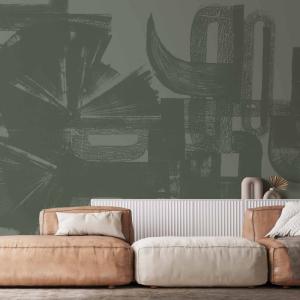 Papel pintado panorámico gráfico, Verde claro 375 x 250cm