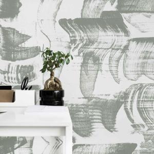 Papel pintado panorámico gráfico verde de gris 150x250cm