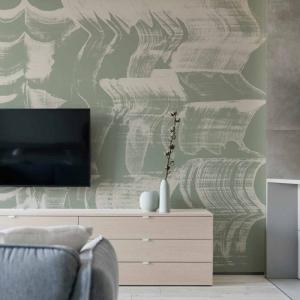 Papel pintado panorámico gráfico, Verde de gris 300 x 250cm…