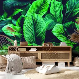 Papel pintado panorámico hojas verde menta 364x270cm