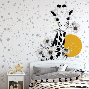 Papel pintado panorámico jirafa y flor blanco y negro 300x2…