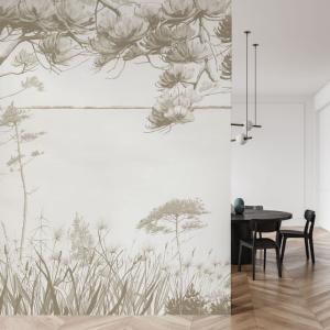 Papel pintado panorámico junto al lago, Beige 150 x 250cm