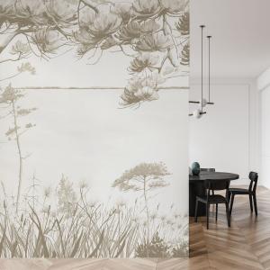 Papel pintado panorámico junto al lago beige 300x250cm