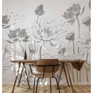 Papel pintado panorámico Nympheas, Gris 340 x 250cm