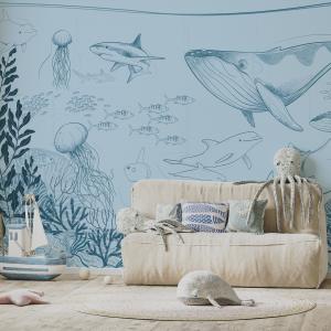 Papel pintado panorámico océano y animales marinos azul 525…