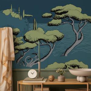 Papel pintado panoramico Paisaje de arroyos, Azul 300 x 250c