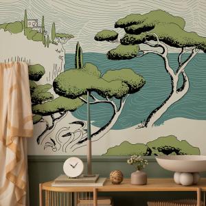 Papel pintado panoramico Paisaje de arroyos, Blanco 300 x 25