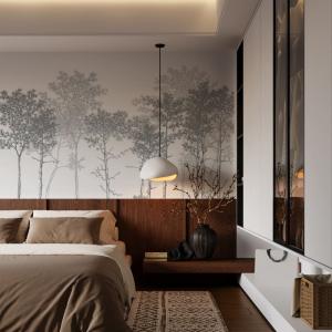 Papel pintado panorámico Paisaje de bosque, Gris 300 x 250c…