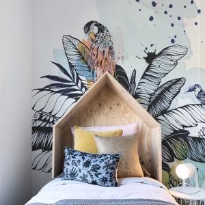 Papel pintado panorámico paisaje de jungla y loro azul 375x…