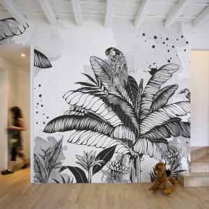 Papel pintado panorámico paisaje de jungla y loro blanco y…