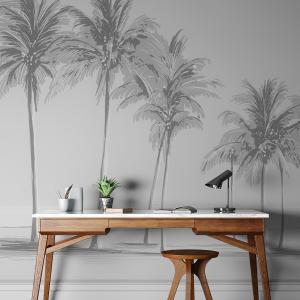 Papel pintado panoramico paisaje de palmeras gris 150x250cm