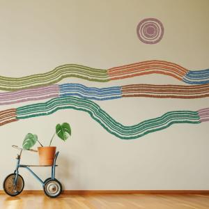 Papel pintado panorámico paisaje gráfico colores 150x250cm