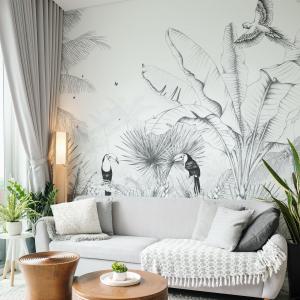 Papel pintado panorámico paisaje tropical blanco y negro 15…