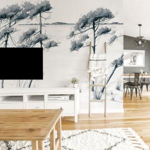 Papel pintado panorámico Playa del lago, Gris 225 x 250cm