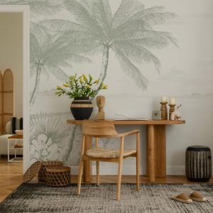 Papel pintado panorámico Playa tropical, Verde 300 x 250cm