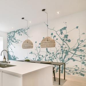 Papel pintado panoramico Ramas gráficas, Azul 375 x 250cm