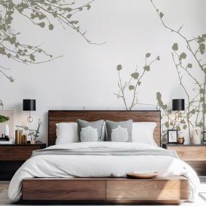 Papel pintado panoramico ramas gráficas gris 375x250cm