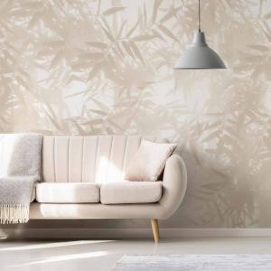 Papel pintado panoramico sombras de planta bambú, Beige 150