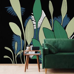 Papel pintado panorámico végétal azul 425x250cm