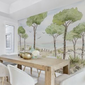 Papel pintado panoramico vista de un bosque de pinos 300x25…