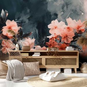 Papel pintado rosa sobre gris 364x270cm