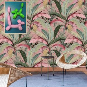 Papel pintado selva tropical rosa,papel auténtico,8 hojas