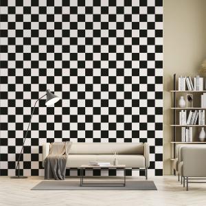 Papel pintado tablero de ajedrez blanco y negro  52x1000cm