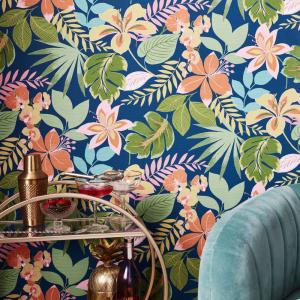 Papel pintado tropical fondo azul 1005x52cm