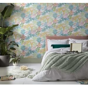 Papel pintado tropical fondo blanco 1005x52cm