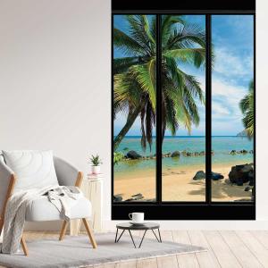 Papel pintado ventana a una playa de ensueño 156x270cm