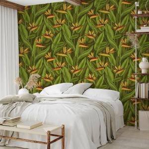 Papel pintado verde strelitzia  156x270cm