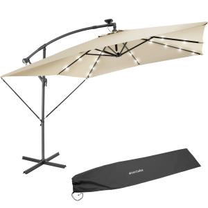 Parasol con luces solares led y manivela 2,5 x 2,5 m, beige