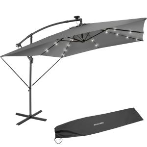 Parasol con luces solares led y manivela 2,5 x 2,5 m, gris…