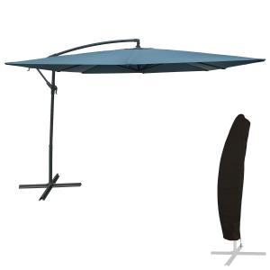 Parasol cuadrado 2,7x2,7m tejido acero azul gris con funda